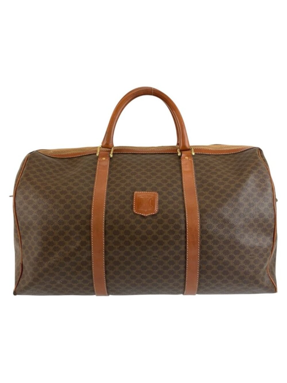 Celine Vintage Macadam Brown Gold Leather Boston Bag